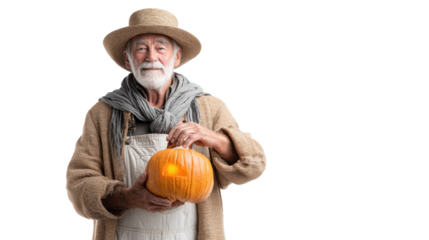 Man with a Pumpkin on Transparent Background
