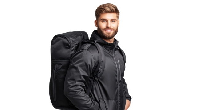 Man with Backpack on Transparent Background