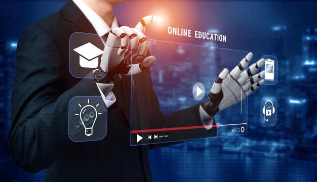 An AI powered online education and e-learning platform. A concept of personalized video courses and adaptive learning in a virtual classroom. Motif
