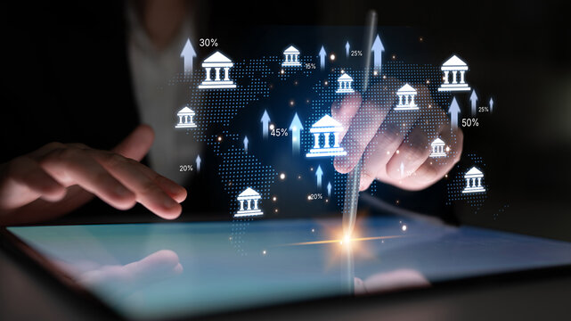 Online banking and digital banking innovation combining finance and technology, optimizing online banking systems, mobile banking services, and fintech for seamless experience. Spline - Powered by Adobe