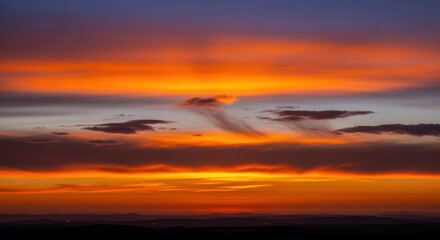 Fototapeta premium Dramatic sunset with vibrant colors and cloud formations over the horizon.
