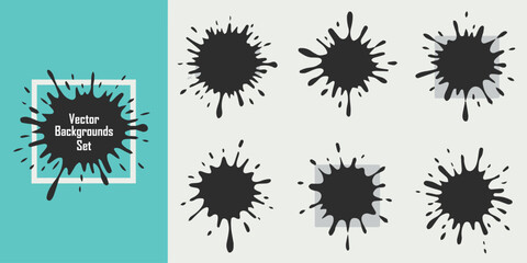 splatter ink backgrounds set black ink burst square frames grid