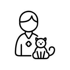 Veterinarian with pet cat in caring pose, minimalist style, copy space