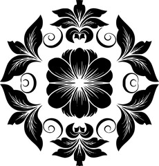 Obraz premium Elegant Black & White Floral Emblem, Circle Logo Design 