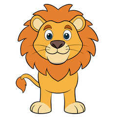 Fototapeta premium Cute cartoon lion standing and smiling with a large mane