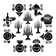 Elegant dining icon set in minimalist black and white style