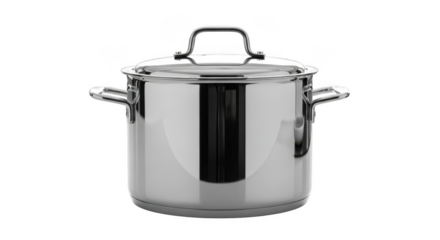 Professional stainless steel stock pot with lid ideal for soups stews and stocks transparent background
