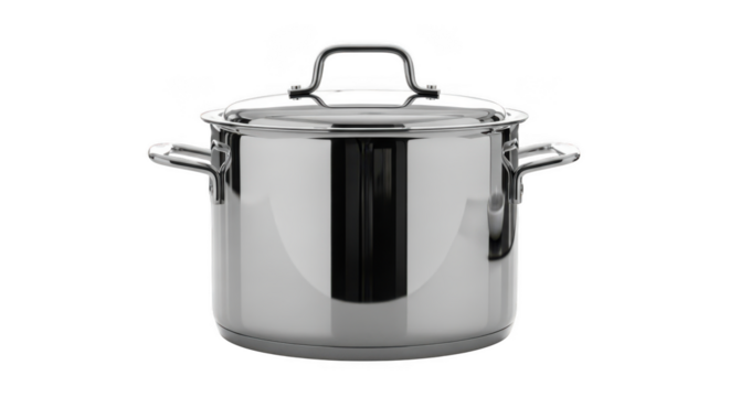 Professional stainless steel stock pot with lid ideal for soups stews and stocks transparent background