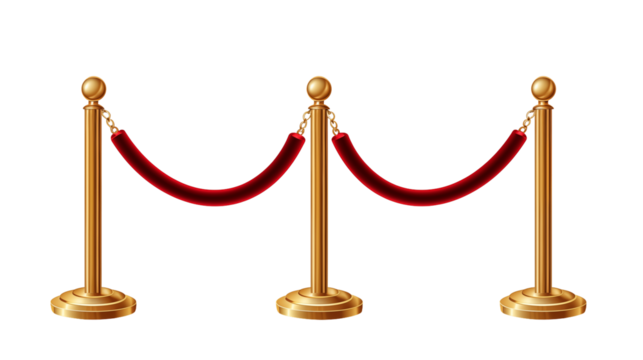 Elegant velvet rope barrier with golden stanchions, creating a sense of exclusivity and sophistication