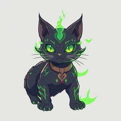 black cat on green background