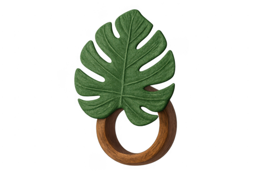 Monstera leaf framing wooden ring minimalist design - Powered by Adobe