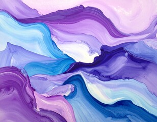 Ethereal Abstract Alcohol Ink Painting with Fluid Purple, Lilac, and Blue Swirls