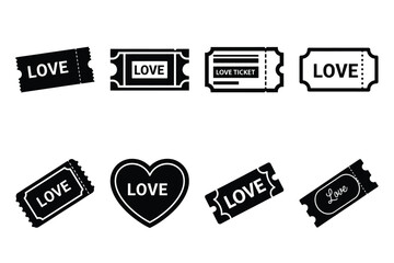 Obraz premium love ticket silhouette valentine vector icon set.