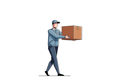 Delivery Man Carrying a Cardboard Box in Uniform - Powered by Adobe