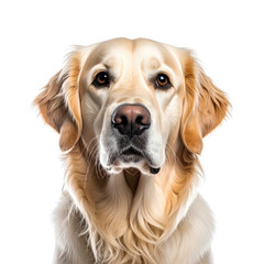 Dog portrait light fur, dark nose, and brown eyes. Isolated