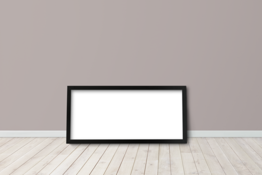 Black picture frame mockup against a brown wall