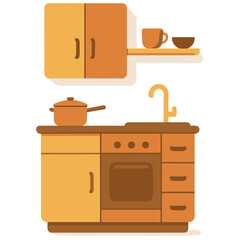 Modern Kitchen Cabinets Interior , Vector Illustration