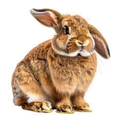 Brown rabbit with floppy ears sits calmly