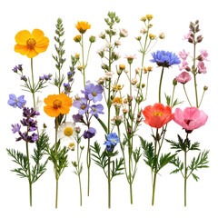 Colorful wildflowers with delicate stems against a black background