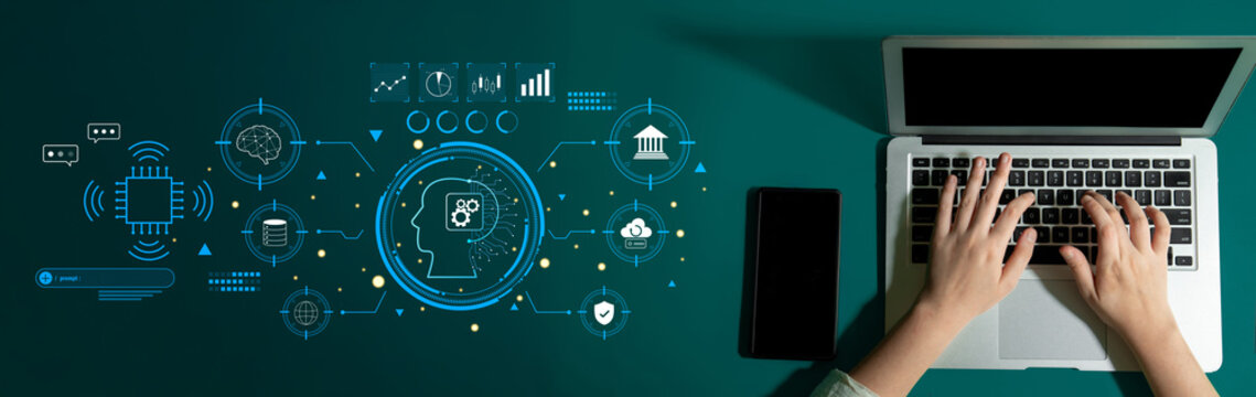 An advanced AI system for business and financial analysis. A futuristic interface for commanding an AI to process data from various domains. Motif - Powered by Adobe