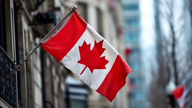 canadian flag canada waving in the wind on a balcony