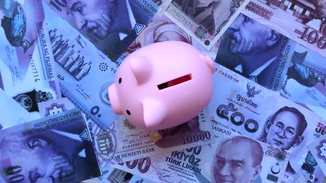 Money background, currency exchange, paper banknotes from different countries. Money cash currency