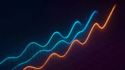 An abstract digital illustration of fluctuating data lines representing trends and analytics in a modern, vibrant color palette. - Powered by Adobe