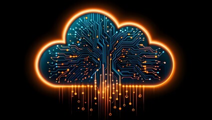 Generative AI image of cloud computing and digital data transfer with computing networked across cities country and globe with virtualization approach