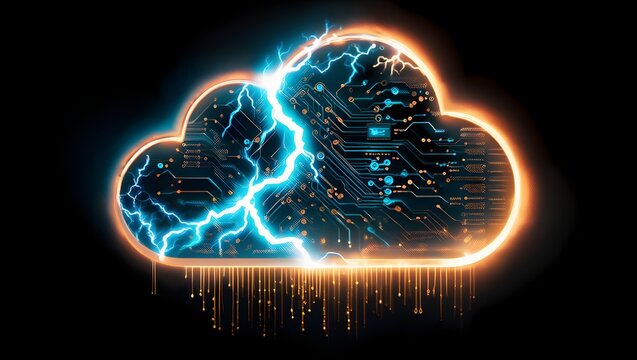Generative AI image of cloud computing and digital data transfer with computing networked across cities country and globe with virtualization approach