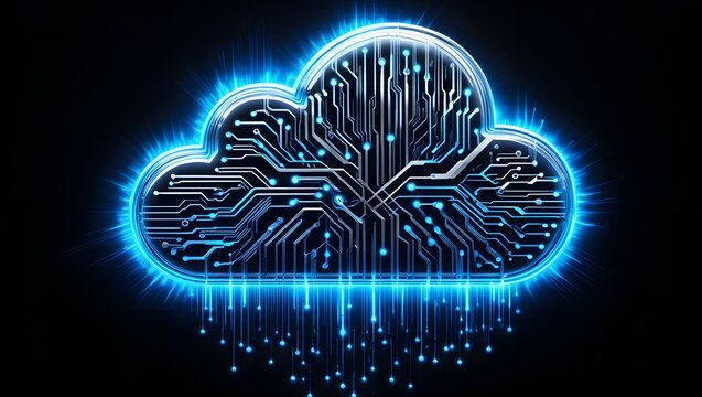 Generative AI image of cloud computing and digital data transfer with computing networked across cities country and globe with virtualization approach