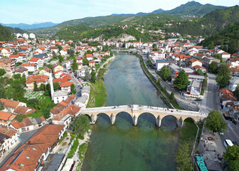 The historic Stone Bridge in Konjic, Bosnia and Herzegovina, was built in 1685 during the Ottoman period. It is the city's most important historical