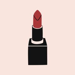 Red Lipstick. A decorative cosmetic. Makeup and beauty. Hand drawn. Isolated vector illustration.
