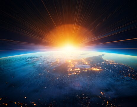 sunrise over earth from space vibrant hues painting the atmosphere celestial glow illuminating the planet s curvature amazing space sun