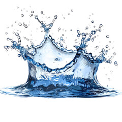 Water splash crown. Droplets, cool blue liquid, against dark background