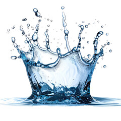 Clear water crown splashes on reflective surface. Dark background