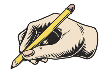 Hand holding a pencil sticker design element