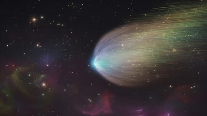 A celestial wanderer, a comet streaks across the canvas of space.