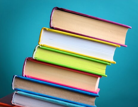 stack of colorful books close up view