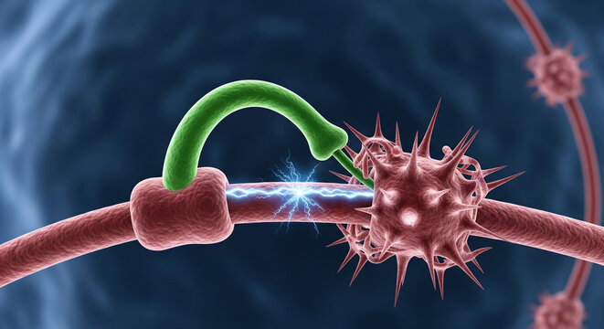 Opioid painkiller molecules binding to opioid receptors in human cells