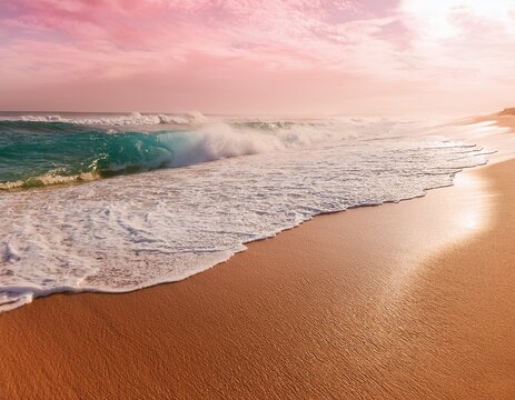 golden beach waves soft pink hues