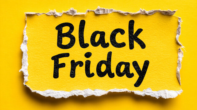 The image has a yellow background with a yellow rectangle resembling a piece of paper. It says "Black Friday" on the paper in black.