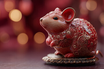 Decorative red rat statue symbolizing Lunar New Year celebrations  