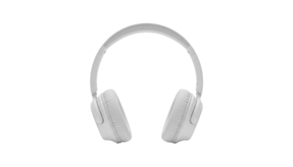 Stylish white wireless headphones with soft ear cushions and a sleek design, isolated on a neutral background