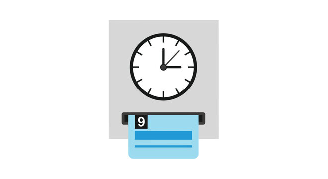 Timecard punch clock above a timecard with "9" visible