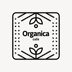 Organic cafe logo, black and white botanical design vector