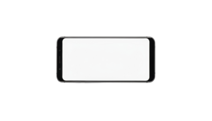 Black smartphone with a blank screen displayed horizontally at the center of the image, isolated on a neutral background