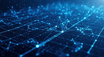 Obraz premium Abstract Blue Network Connection Background with Glowing Nodes.