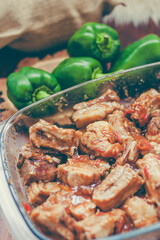 Baked Pork Ribs in a Spicy Glaze, Served in a Casserole Dish