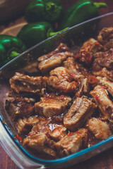 Baked Pork Ribs in a Spicy Glaze, Served in a Casserole Dish