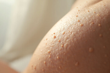 HPV - human papillomavirus. Small papillomas on a patch of human skin.